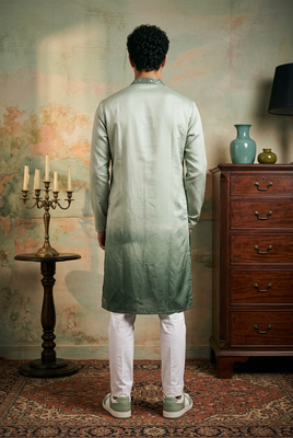 silk blend fabric embroidery mens designer party wear kurta pajama. 3