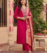 Women Ethnic Motifs Embroidered Regular Kurta with Trousers & With Dupatta
