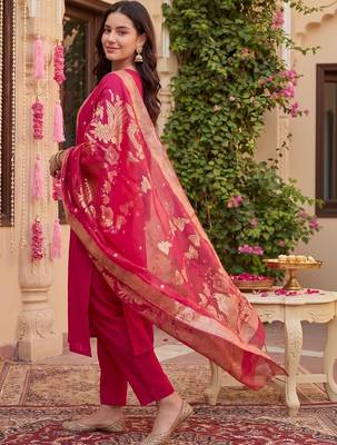 Women Ethnic Motifs Embroidered Regular Kurta with Trousers & With Dupatta 3
