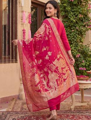Women Ethnic Motifs Embroidered Regular Kurta with Trousers & With Dupatta 6