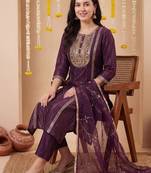 Women Ethnic Motifs Embroidered Regular Sequinned Kurta with Trousers & With Dupatta
