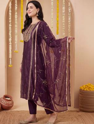 Women Ethnic Motifs Embroidered Regular Sequinned Kurta with Trousers & With Dupatta 4