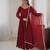 Red embroidered neckline anarkali suit with organza lace dupatta set