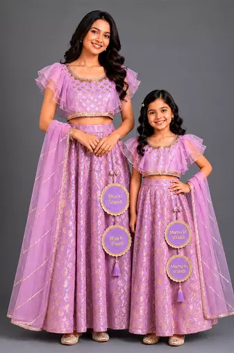 Lavender Embroidered Cotton Silk Lehenga Set