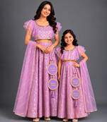 Lavender Embroidered Cotton Silk Lehenga Set