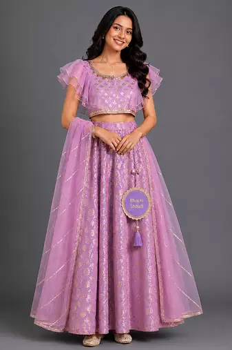 Lavender Embroidered Cotton Silk Lehenga Set
