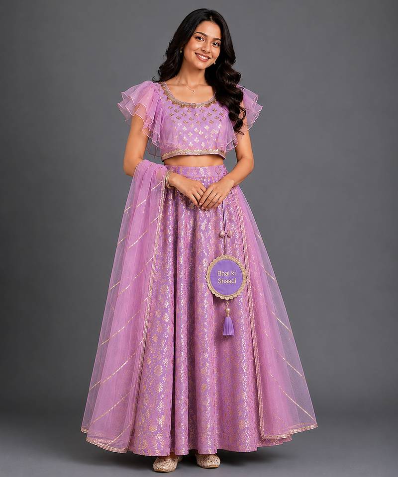 Lavender Embroidered Cotton Silk Lehenga Set