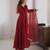 Red embroidered neckline anarkali suit with organza lace dupatta set