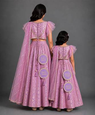 Lavender Embroidered Cotton Silk Lehenga Set 3