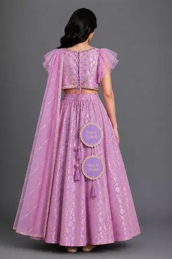 Lavender Embroidered Cotton Silk Lehenga Set
