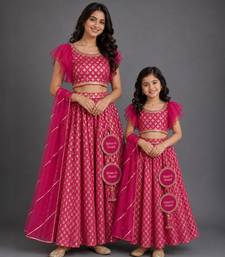 Magenta Pink Embroidered Cotton Silk Lehenga Set