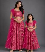 Magenta Pink Embroidered Cotton Silk Lehenga Set