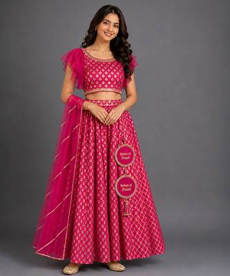 Magenta Pink Embroidered Cotton Silk Lehenga Set 2