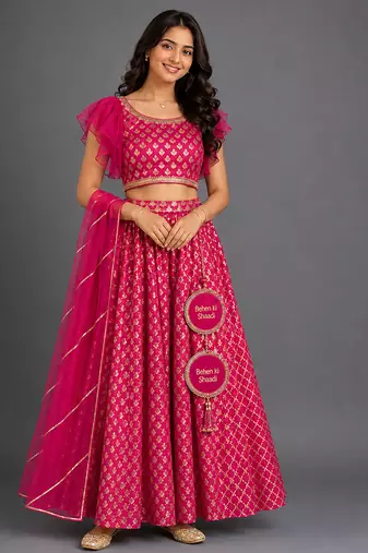 Magenta Pink Embroidered Cotton Silk Lehenga Set
