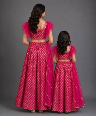Magenta Pink Embroidered Cotton Silk Lehenga Set 3
