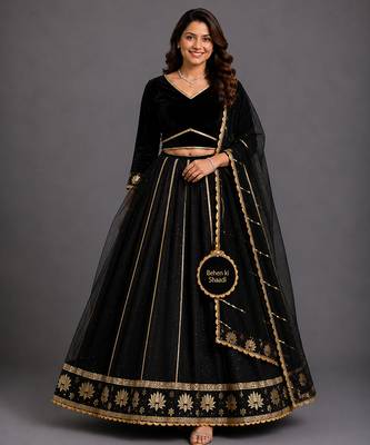 Black Gold Embroidered Cotton Silk Lehenga Set 2