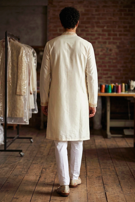 roman silk blend fabric embroidery mens designer party wear kurta pajama 4