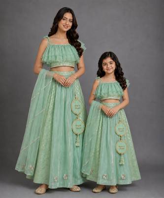 Pastel Green Embroidered Cotton Silk Lehenga Set 1