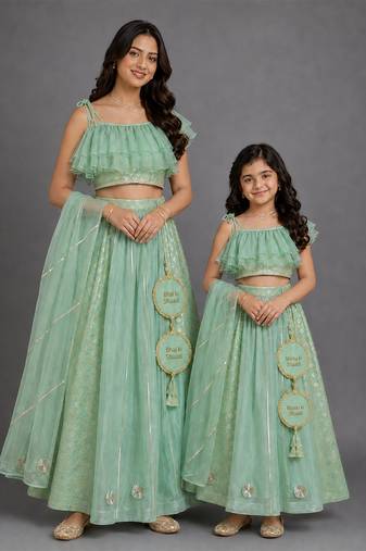 Pastel Green Embroidered Cotton Silk Lehenga Set