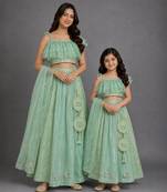 Pastel Green Embroidered Cotton Silk Lehenga Set
