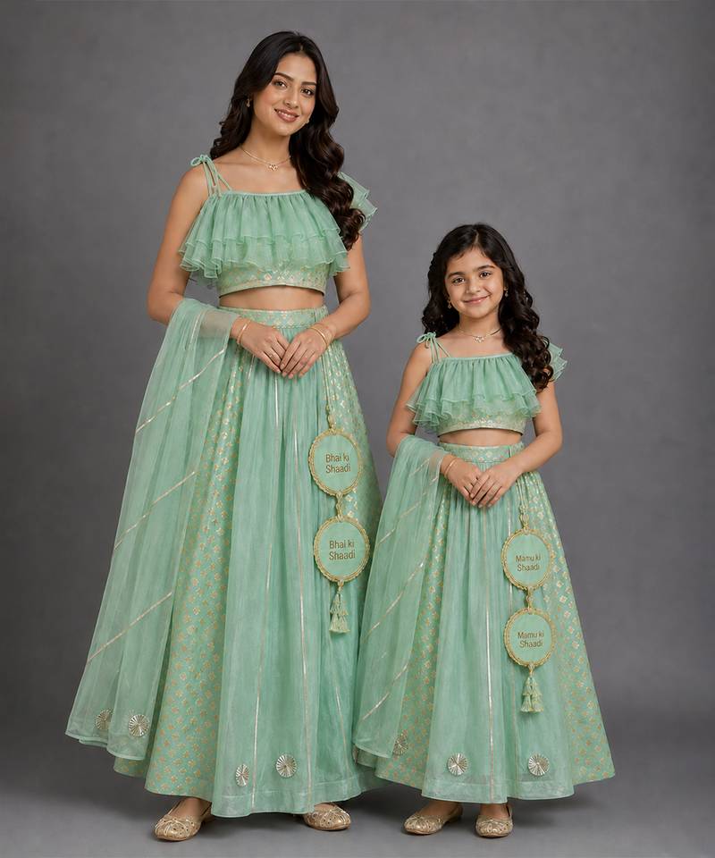 Pastel Green Embroidered Cotton Silk Lehenga Set