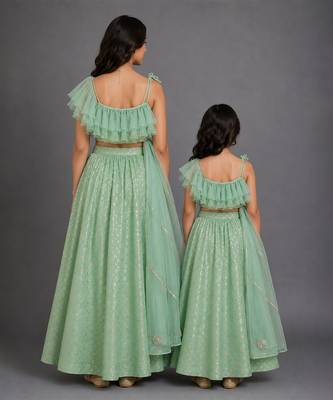 Pastel Green Embroidered Cotton Silk Lehenga Set 2