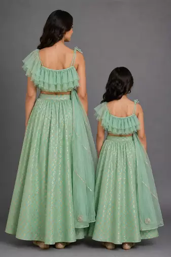 Pastel Green Embroidered Cotton Silk Lehenga Set