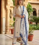 Women Floral Embroidered Regular Thread Work Pure Cotton Kurta with Trousers & With Dupatta