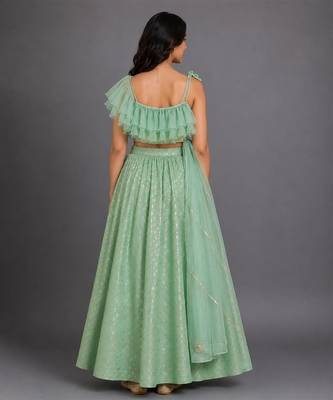 Pastel Green Embroidered Cotton Silk Lehenga Set 4