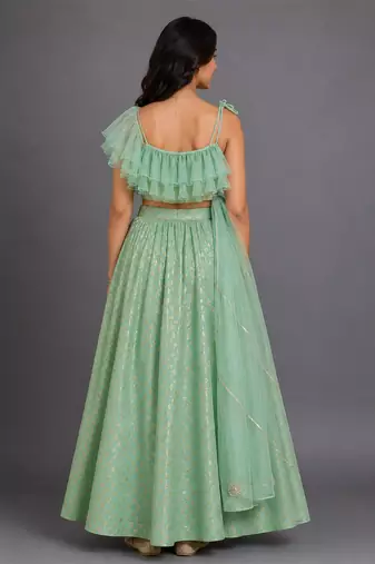 Pastel Green Embroidered Cotton Silk Lehenga Set