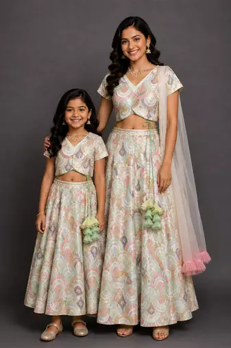 Ivory Embroidered Cotton Silk Lehenga Set