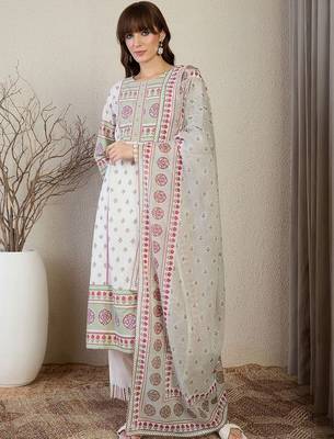 Women Ethnic Motifs Printed Cotton Kurta with Trousers & Dupatta 1