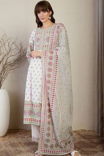 Women Ethnic Motifs Printed Cotton Kurta with Trousers & Dupatta