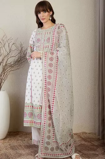 Women Ethnic Motifs Printed Cotton Kurta with Trousers & Dupatta