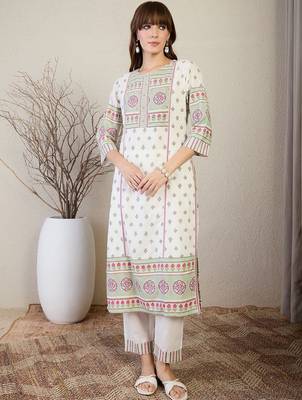 Women Ethnic Motifs Printed Cotton Kurta with Trousers & Dupatta 5