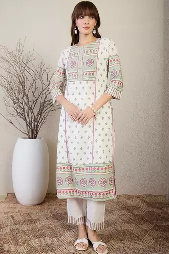 Women Ethnic Motifs Printed Cotton Kurta with Trousers & Dupatta