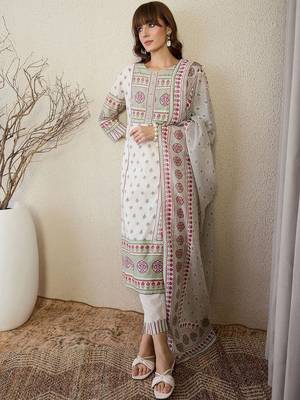 Women Ethnic Motifs Printed Cotton Kurta with Trousers & Dupatta 7