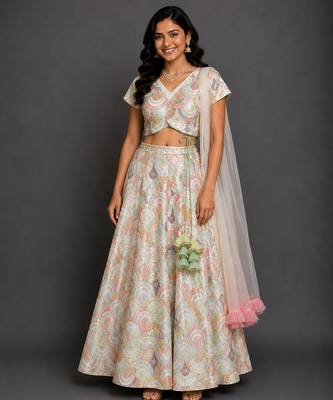 Ivory Embroidered Cotton Silk Lehenga Set 2