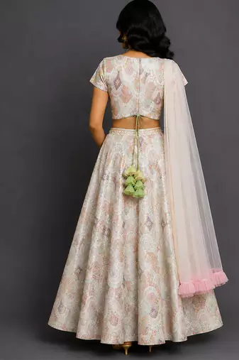 Ivory Embroidered Cotton Silk Lehenga Set