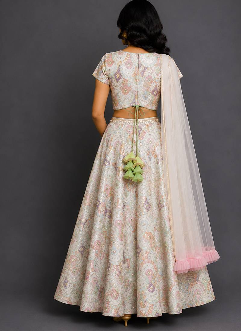 Ivory Embroidered Cotton Silk Lehenga Set