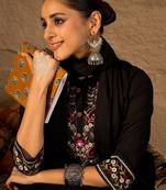 Ethnic Motifs Thread Work Pure Cotton A-Line Kurta & Trousers with Dupatta