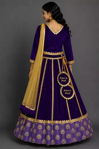 Royal Purple Embroidered Velvet Lehenga Set