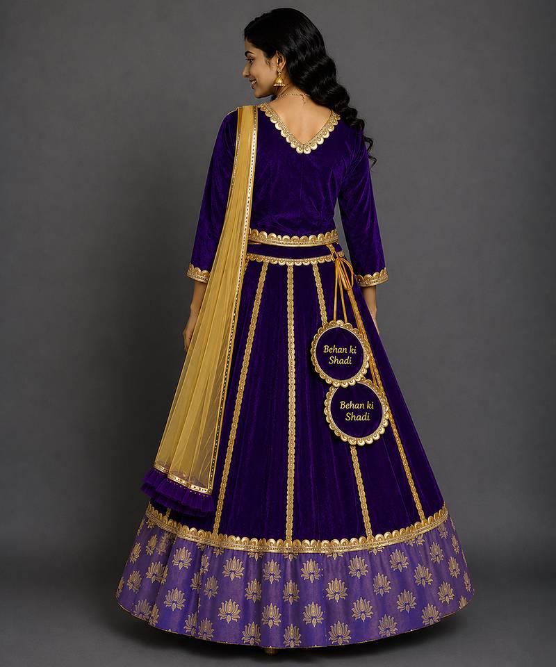 Royal Purple Embroidered Velvet Lehenga Set