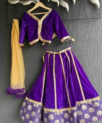 Royal Purple Embroidered Velvet Lehenga Set 4