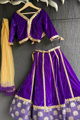 Royal Purple Embroidered Velvet Lehenga Set