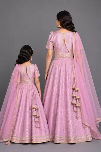 Lavender Pink Embroidered Brocade Lehenga Set