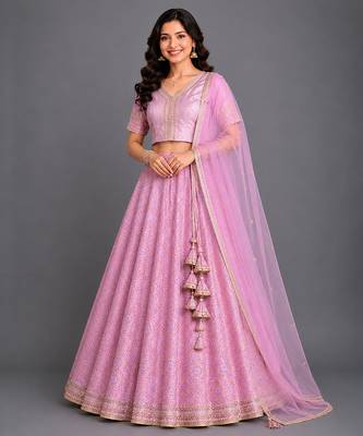 Lilac Pink Embroidered Brocade Lehenga Set 3