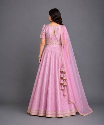 Lilac Pink Embroidered Brocade Lehenga Set 4