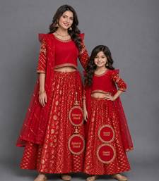Vibrant Red Embroidered Chanderi Lehenga Set