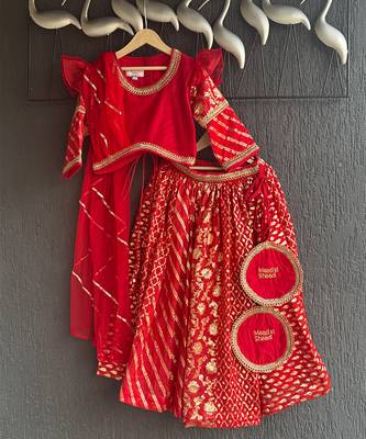 Vibrant Red Embroidered Chanderi Lehenga Set 3